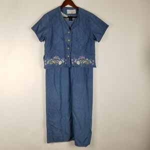 Stonybrook Women's M Long‎ Denim Dress & Top Blue Cotton Sheath Sleeveless Work